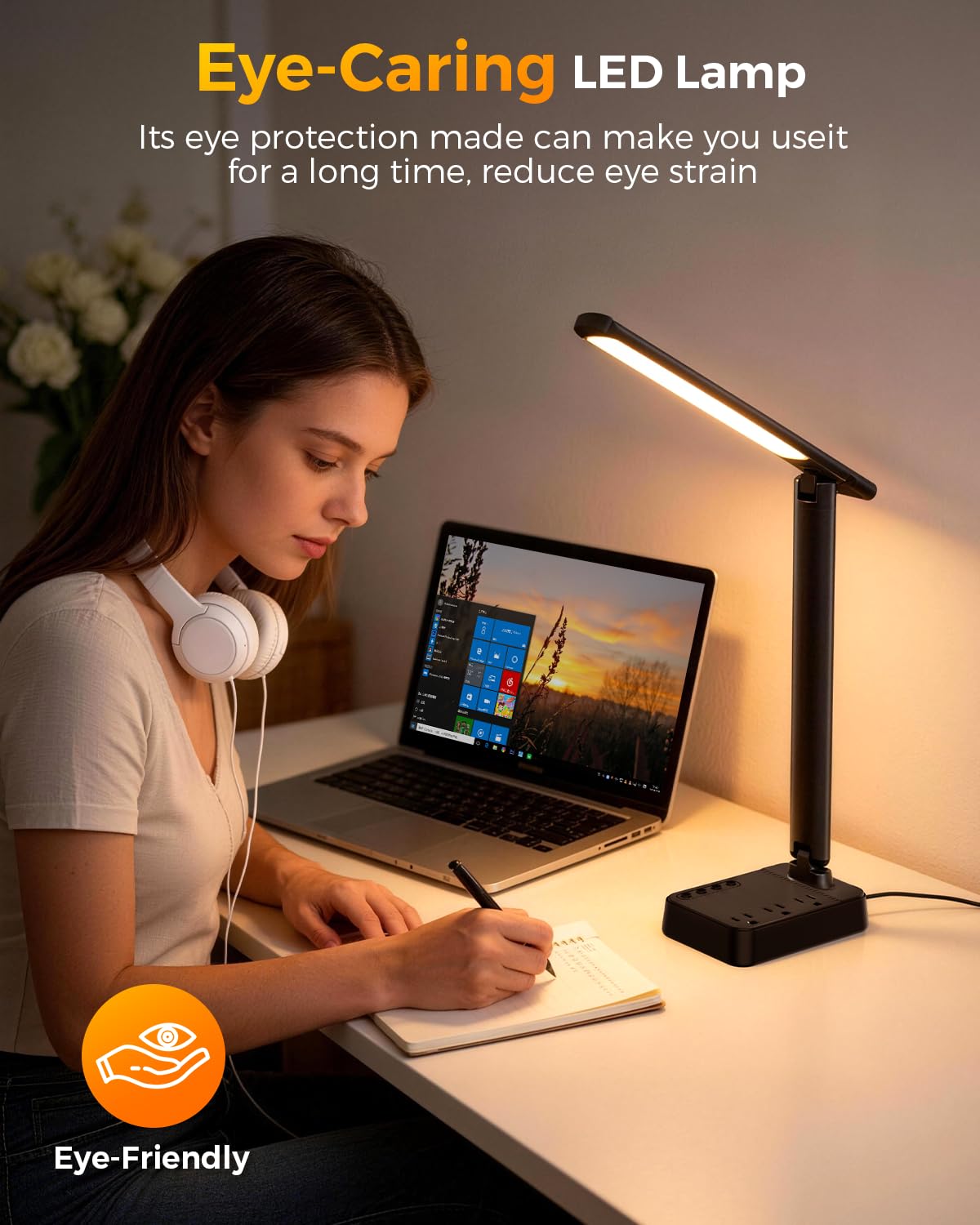 Airlonv LED Desk Lamp with Clamp, 17" Stepless Dimming Light, Black Standard