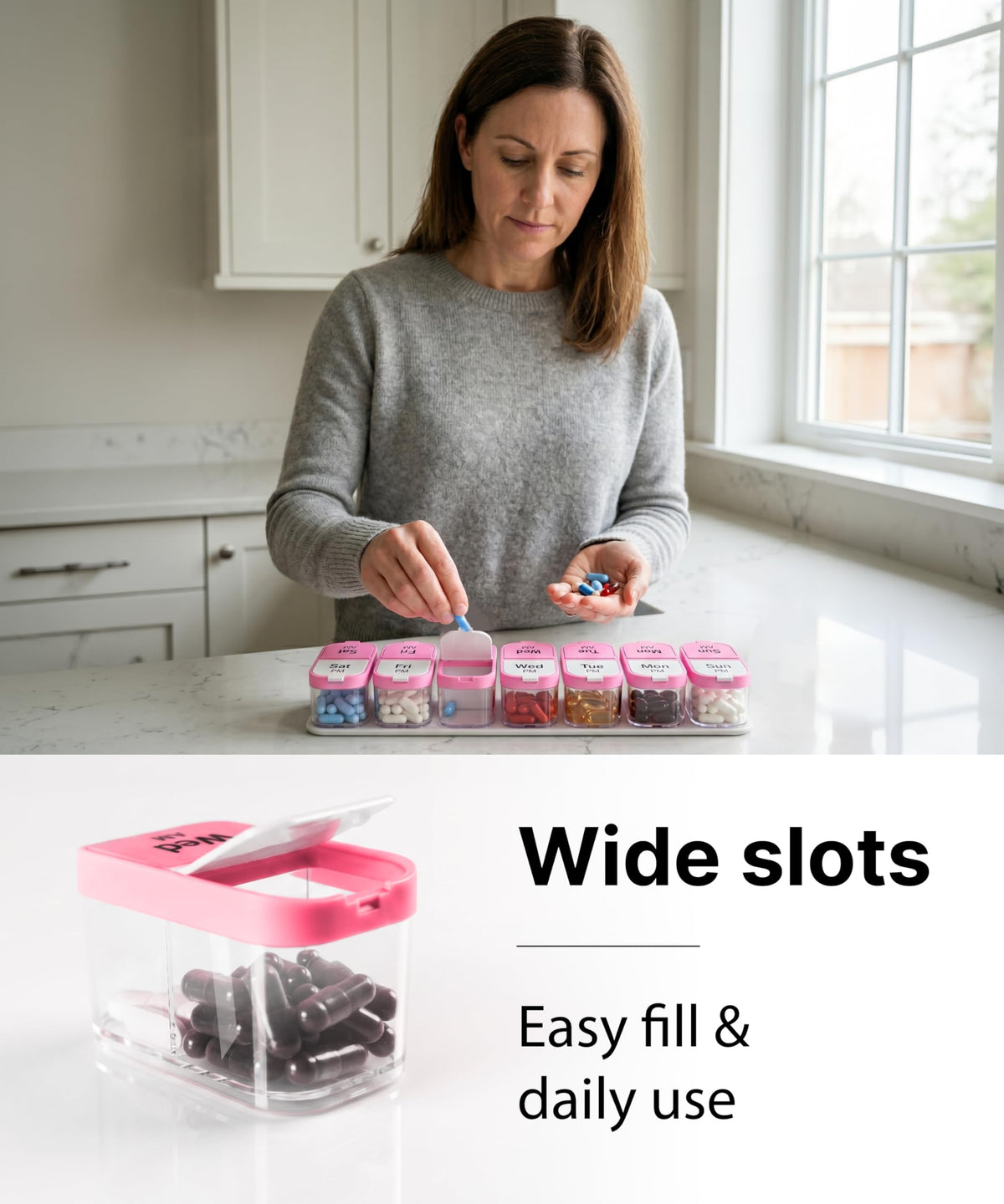 Large Weekly Pill Organizer and Medication Dispenser