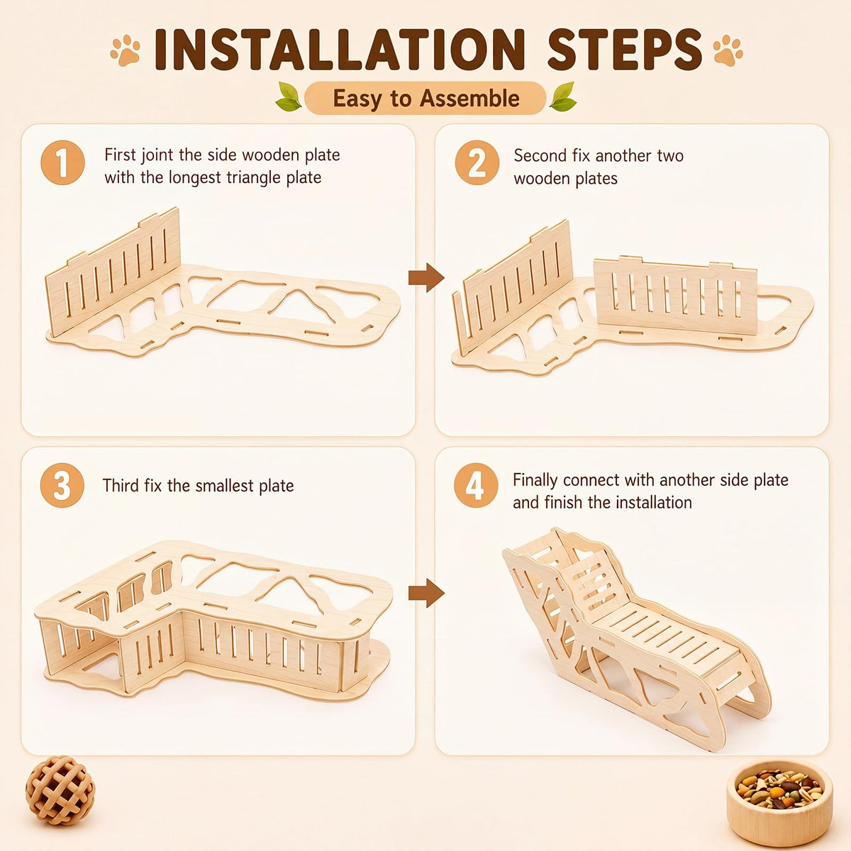 BreezeHug 6 Pcs Wooden Hamster Cage Accessories, Hamster Tunnels, Stylish