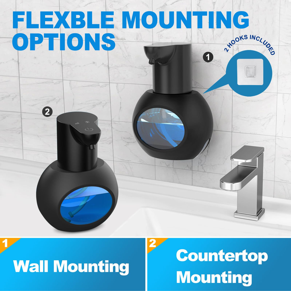 Automatic Foaming Soap Dispenser, 15oz/420ml Smart Hand Soap Dispensers, Touchless Wall Mount with 4-Level Adjustable, Rechargeable Foaming Hand Soap Dispenser for Bathroom Kitchen Office Black 1