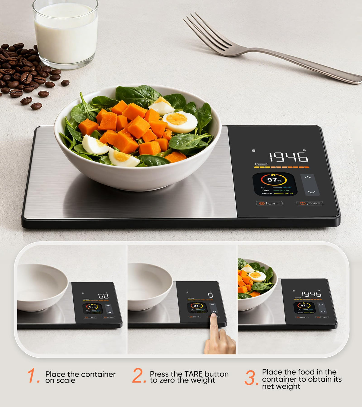 Food Scale with Nutritional Calculator, TFT Display, Track 23 Nutrients Black