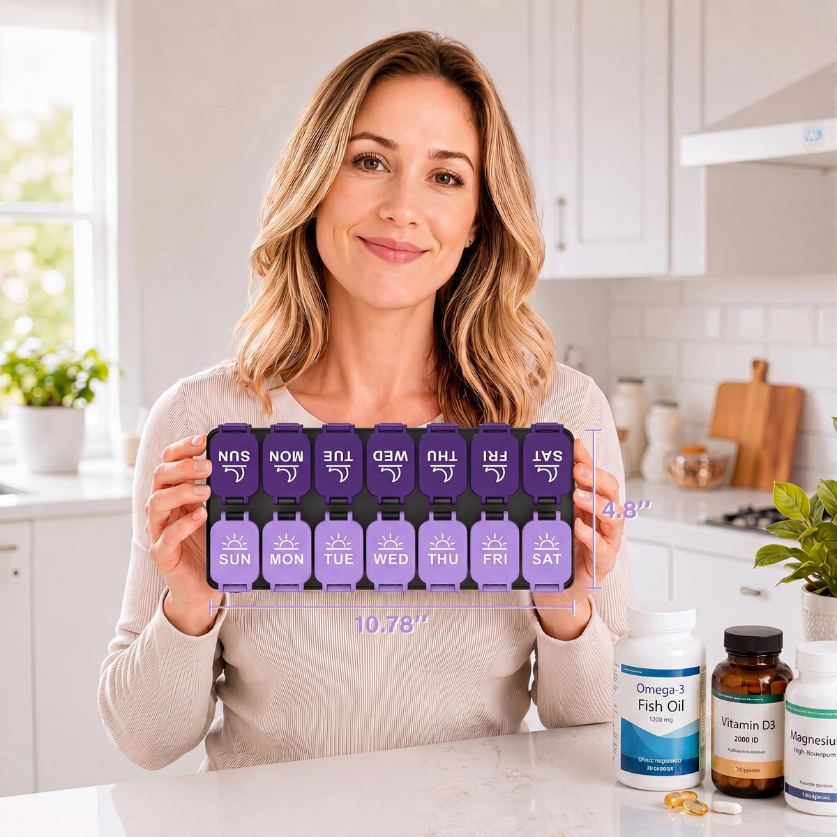 Extra Large Weekly Pill Organizer and AM/PM Medication Dispenser