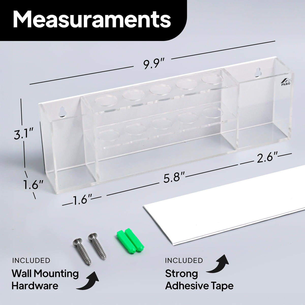 Slim Magnetic Dry Erase Marker Holder for Whiteboard, Space Saving Pen Organizer with Glass and Wall Mount Accessories for Fridge, Office, and School. Markers, Eraser, Cleaner Not Included (Black) Black