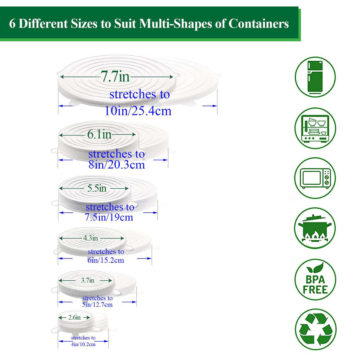Silicone Stretch Lids, 12 Pack of Reusable Silicone Lids for Food Storage BPA-free Silicone Covers for Bowls, 6 Different Sizes to Fit Most Food Containers, Microwave & Dishwasher Use Safe All Transparent
