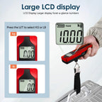 Battery-Free Luggage Scale – No Batteries Needed, Portable Digital Hanging Suitcase Weight Scale for Air Travel & Checked Bags, 110lb/50kg, LCD Display, Compact Travel Accessory Red-Large Handle