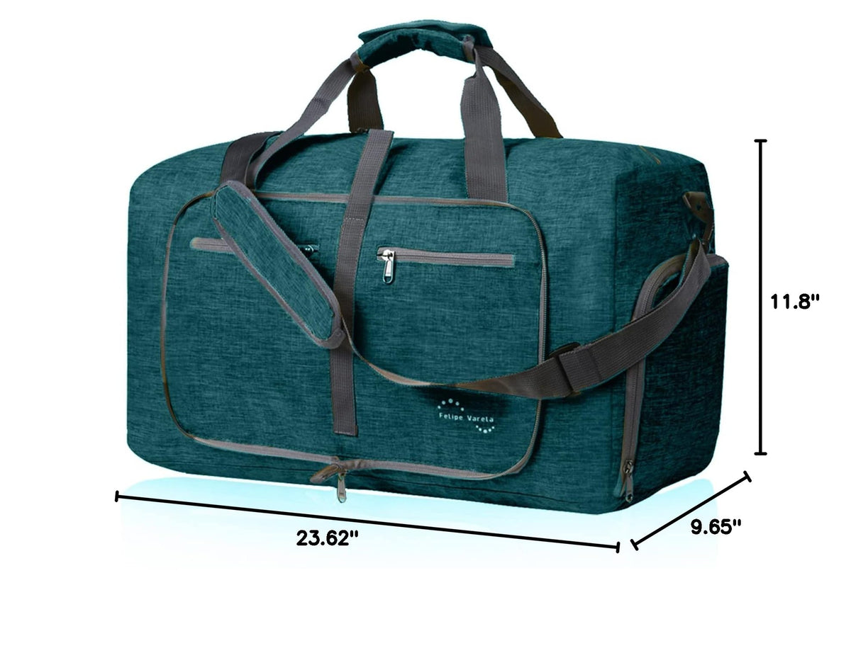 Felipe Varela Foldable Duffle Bag for Travel Weekend Overnight Gym Camping A Black 40L