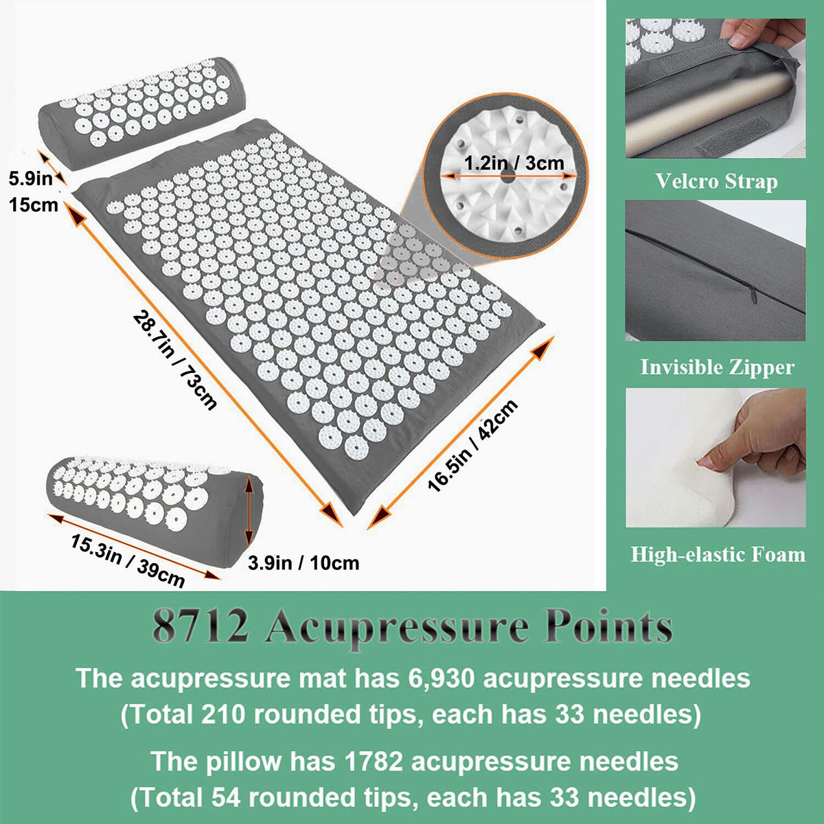 Acupressure Mat and Pillow Set with Carry Bag