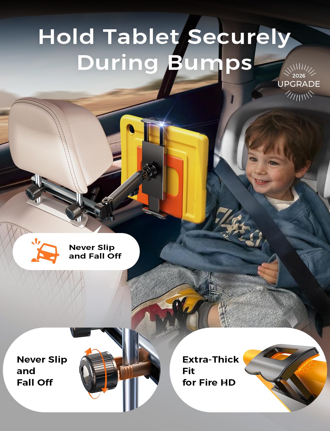 LISEN iPad Holder for Car Tablet Mount, 4 in 1 Adjust Arm Back Seat Stand 4.7-11.5“ Device