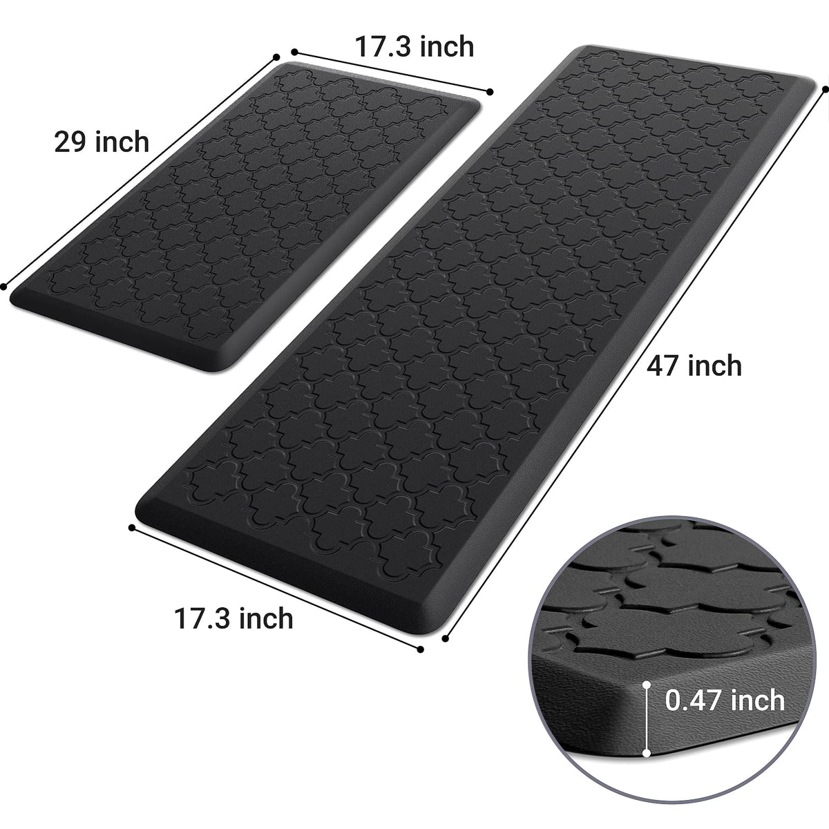 Kitchen Mat 2 PCS Cushioned Anti-Fatigue Floor Mat Standing Mat for Kitchen Stylish Grey 17.3"x29"+17.3"x47"