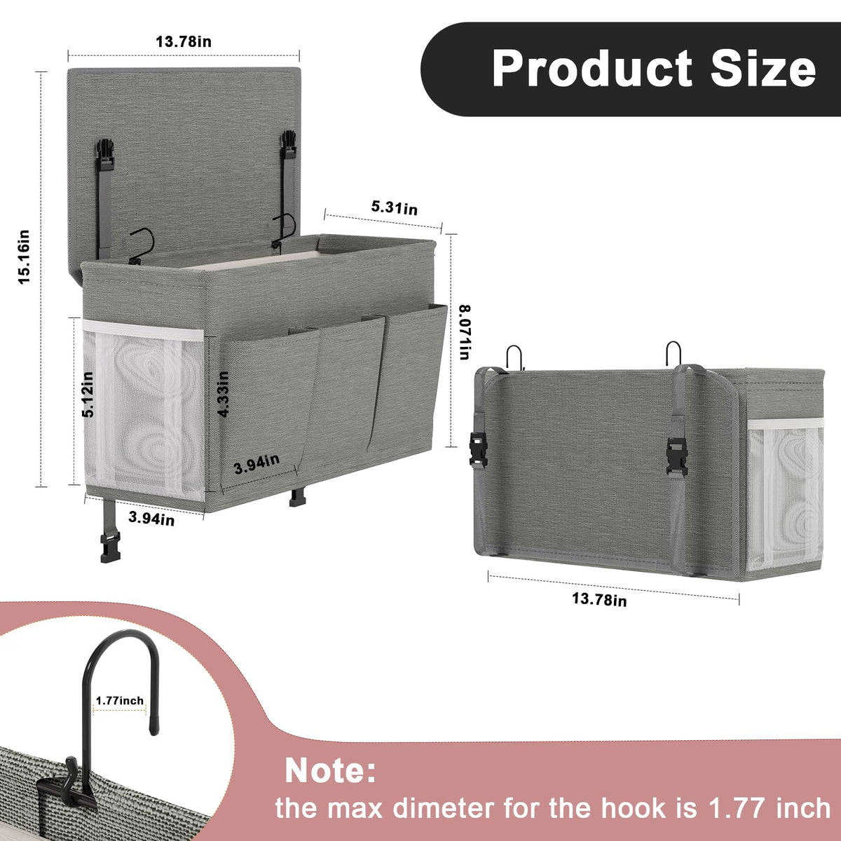 Bedside Caddy Bedside Storage Hanging Organizer for Bunk Dorm Bed Rail New Pink