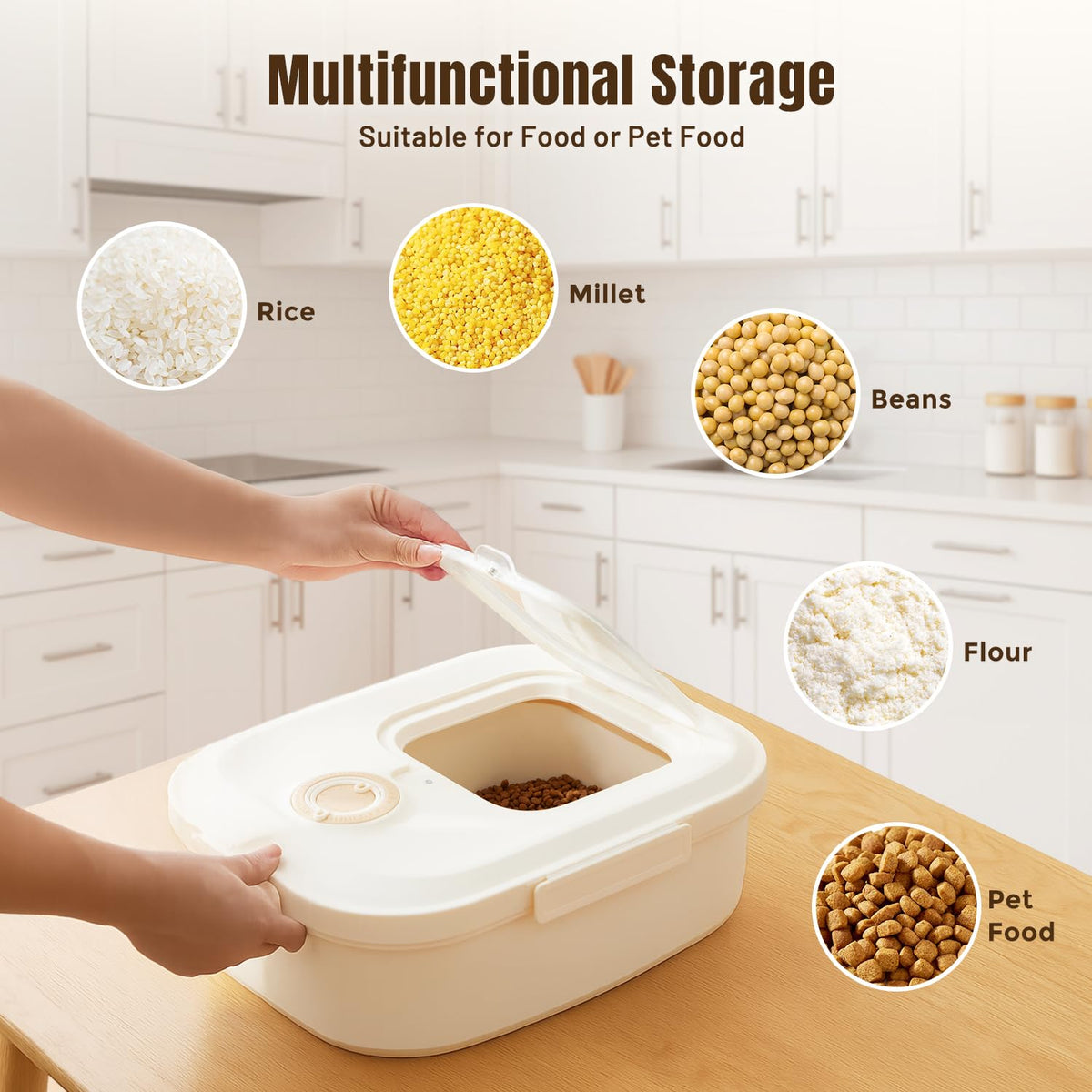 ZOMISIA 40-50lbs Collapsible Dog Food Storage Container with Wheels, Khaki