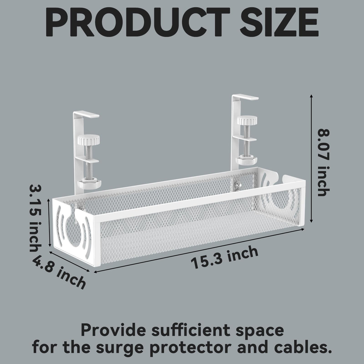 Cable Management, 25.3'' Under Desk Cable Management Tray No Drill 25.3 inch Black