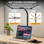 LED Desk Lamp for Home Office with Base, 28.2" Adjustable Gooseneck Swing Arm Ultra Bright Desk Light, Dimmable Architect Table lamp for Desktop Computer Light, Reading, Study, Workbench Black