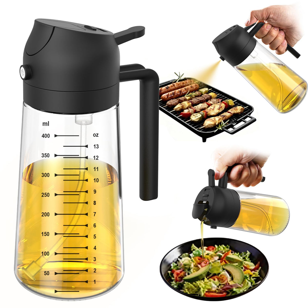 TrendPlain 16oz/470ml Glass Olive Oil Sprayer for Cooking – 2 in 1 Oil...
