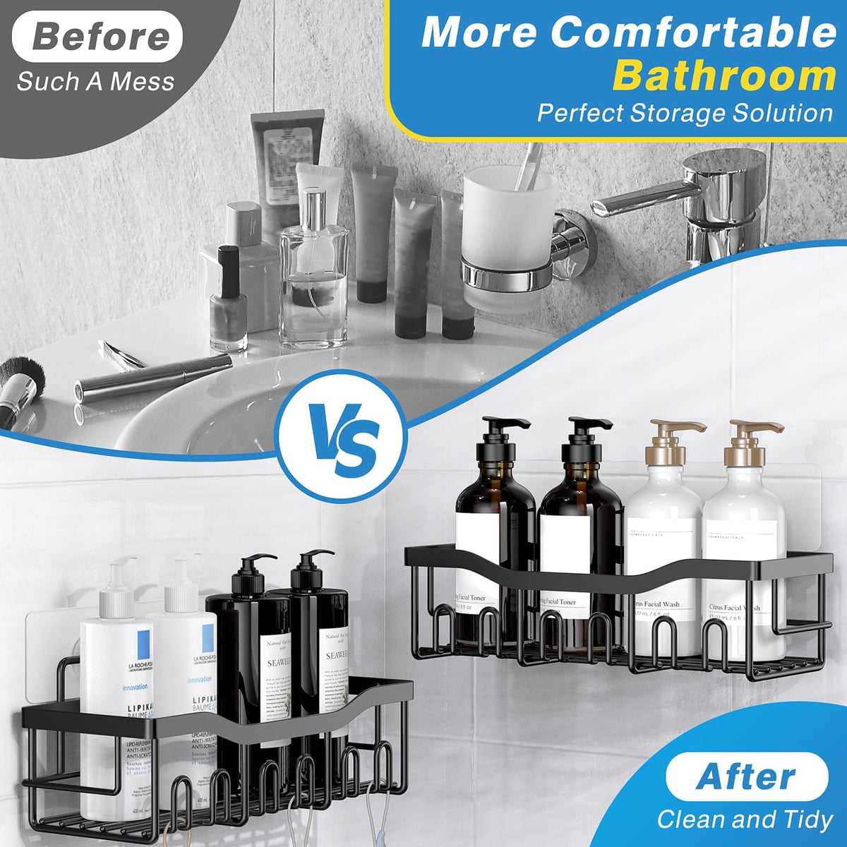EUDELE Adhesive Shower Caddy, 5 Pack Rustproof Stainless Steel Bath...