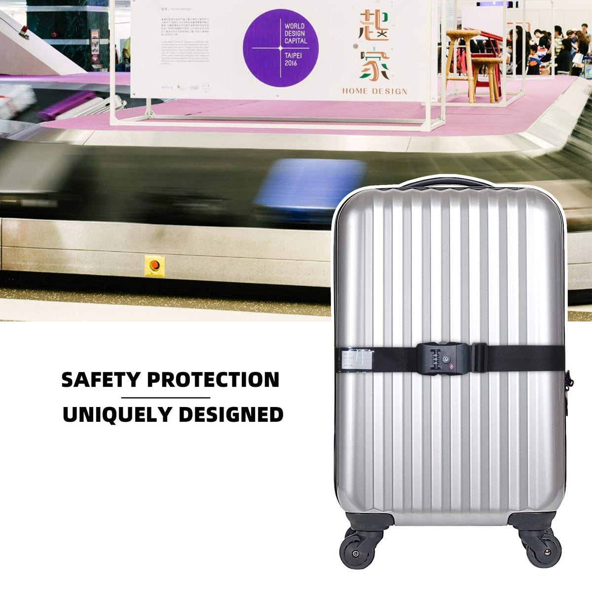 Heavy Duty Luggage Straps TSA Approved with Lock Adjustable Travel Belt for Suitcases (Grey) gray