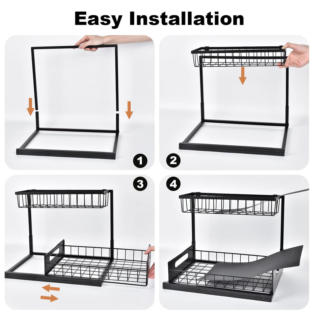 REALINN Under Sink Organizer, L-Shaped Pull Out Cabinet Kitchen