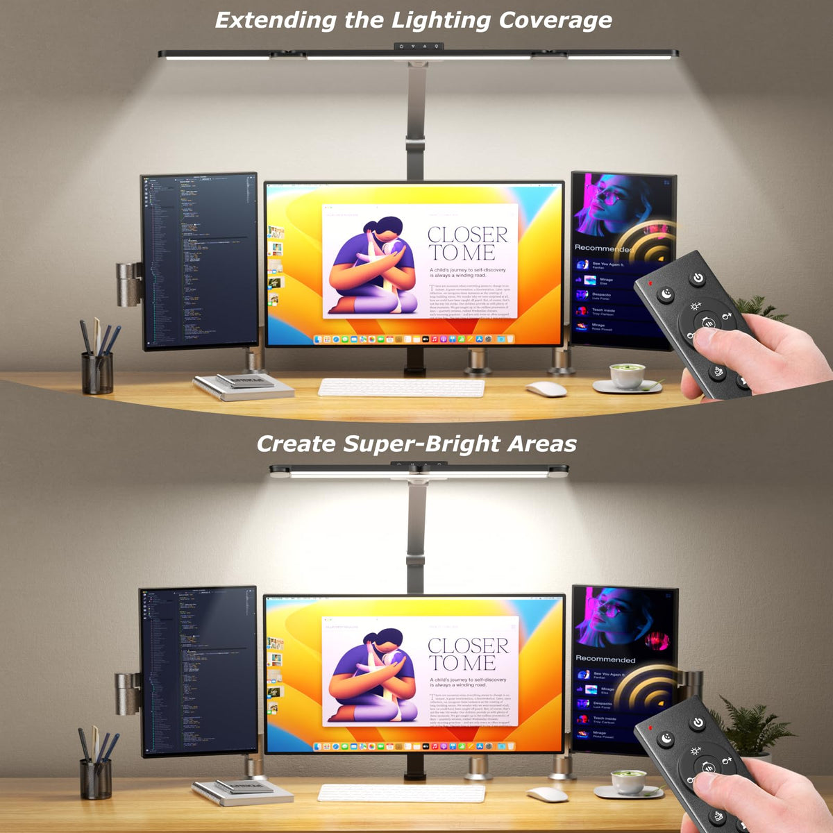 Airlonv LED Desk Lamp with Clamp, 17" Stepless Dimming Light, Black Standard
