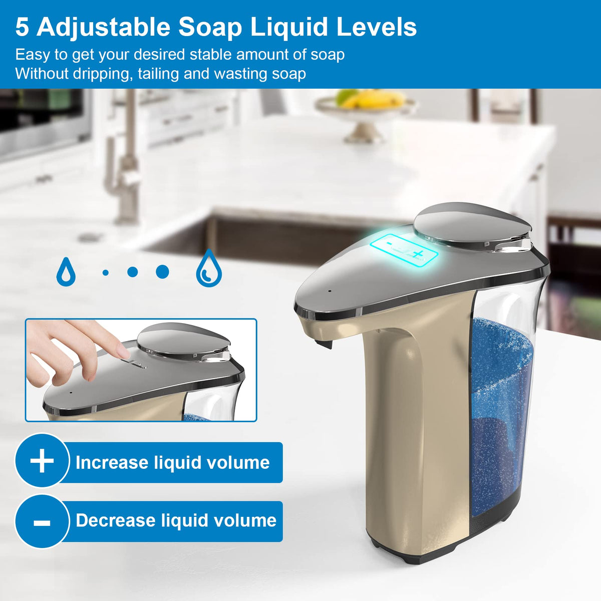 Automatic Soap Dispenser, 17oz Touchless Liquid Dish Soap Dispenser Kitchen Silver
