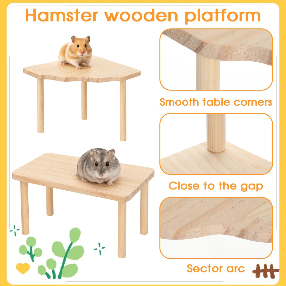 4 Pcs Hamster Platform Set, Wooden Tunnel Ladder Hideout Play House for Pet