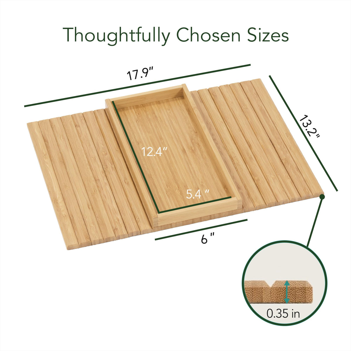 DETOR Couch Arm Tray with Spacious 12.4" x 5.4" Storage Box, Walnut Bamboo Finish, Enhanced Non-Slip Felt Bottom, Sturdy Bamboo Slats, Fits Armrests 6" and Wider