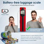 Battery-Free Luggage Scale – No Batteries Needed, Portable Digital Hanging Suitcase Weight Scale for Air Travel & Checked Bags, 110lb/50kg, LCD Display, Compact Travel Accessory Red-Large Handle