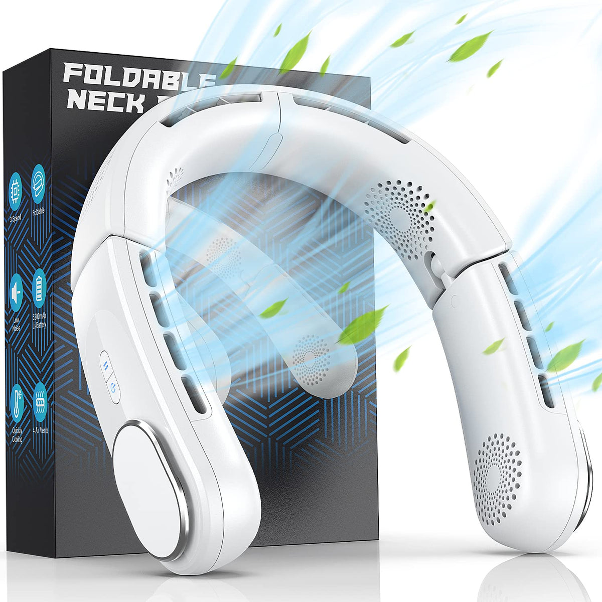 ChillGo Neck Fan, 4 Turbo Foldable Portable Fans - Personal Bladeless Fan White