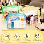 4 Pieces Clear Cosmetic Bags Bulk TSA Approved Toiletry Bag for Travel PVC Waterproof Clear Makeup Pouch with Zipper for Men and Women Carry-on Travel Essentials 4pcs SML Black