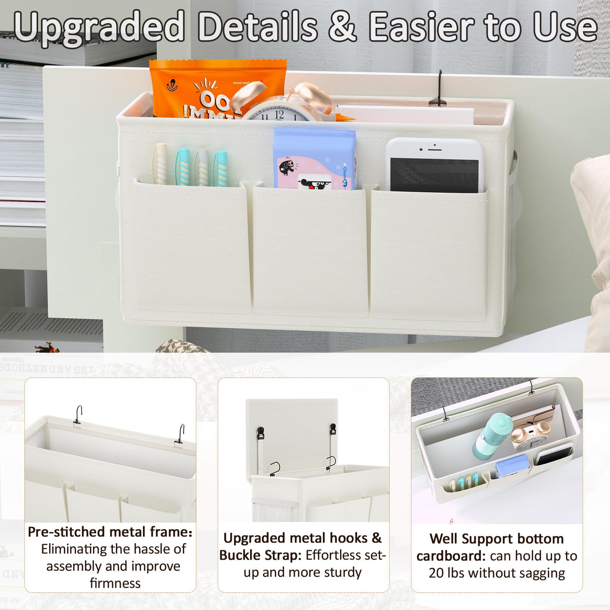 Bedside Caddy Bedside Storage Hanging Organizer for Bunk Dorm Bed Rail New Pink