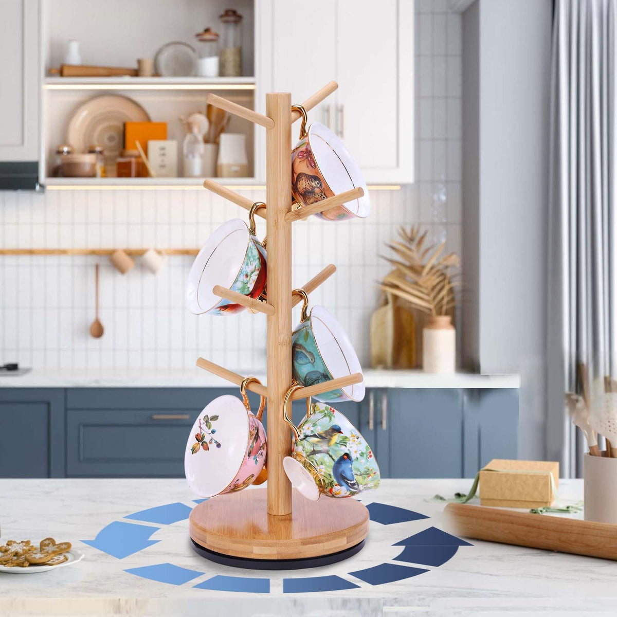Mug Holder Tree, Upgraded 360° Rotated 8 Hooks Coffee Mug Holders for Counter, Bamboo Mug Rack Stand for Coffee Bar Accessories