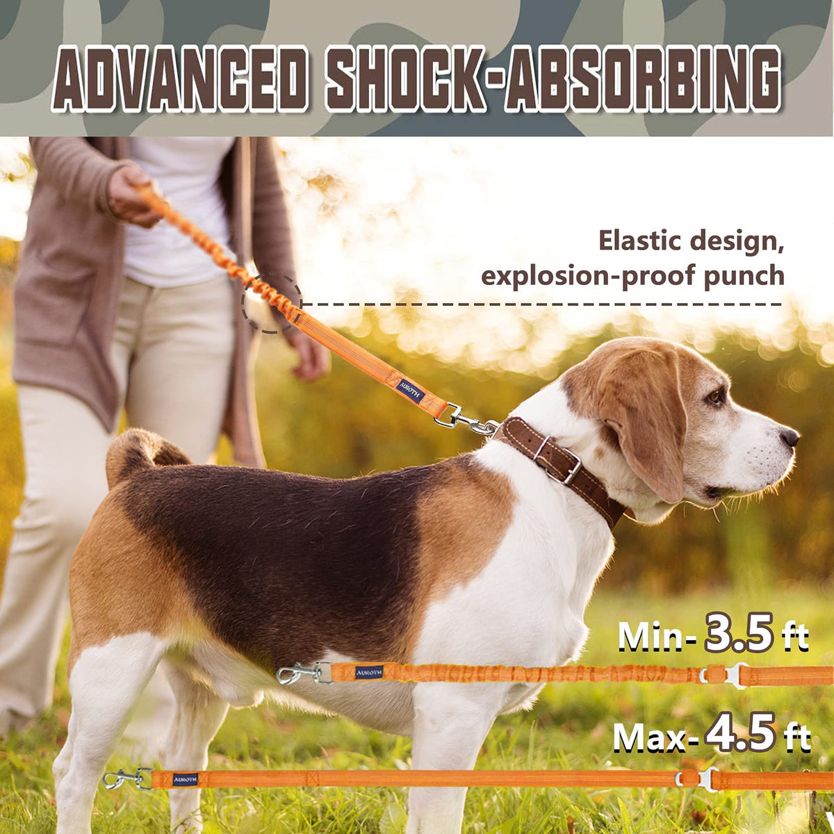 AUROTH Bungee Dog Leash for Large Dogs, No Pull for Shock Absorption Army Yellow MAX: 4.5 FT