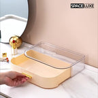 Large Makeup Organizer with Drawers, 360° Rotating Brush Holder Cream White 3-layer