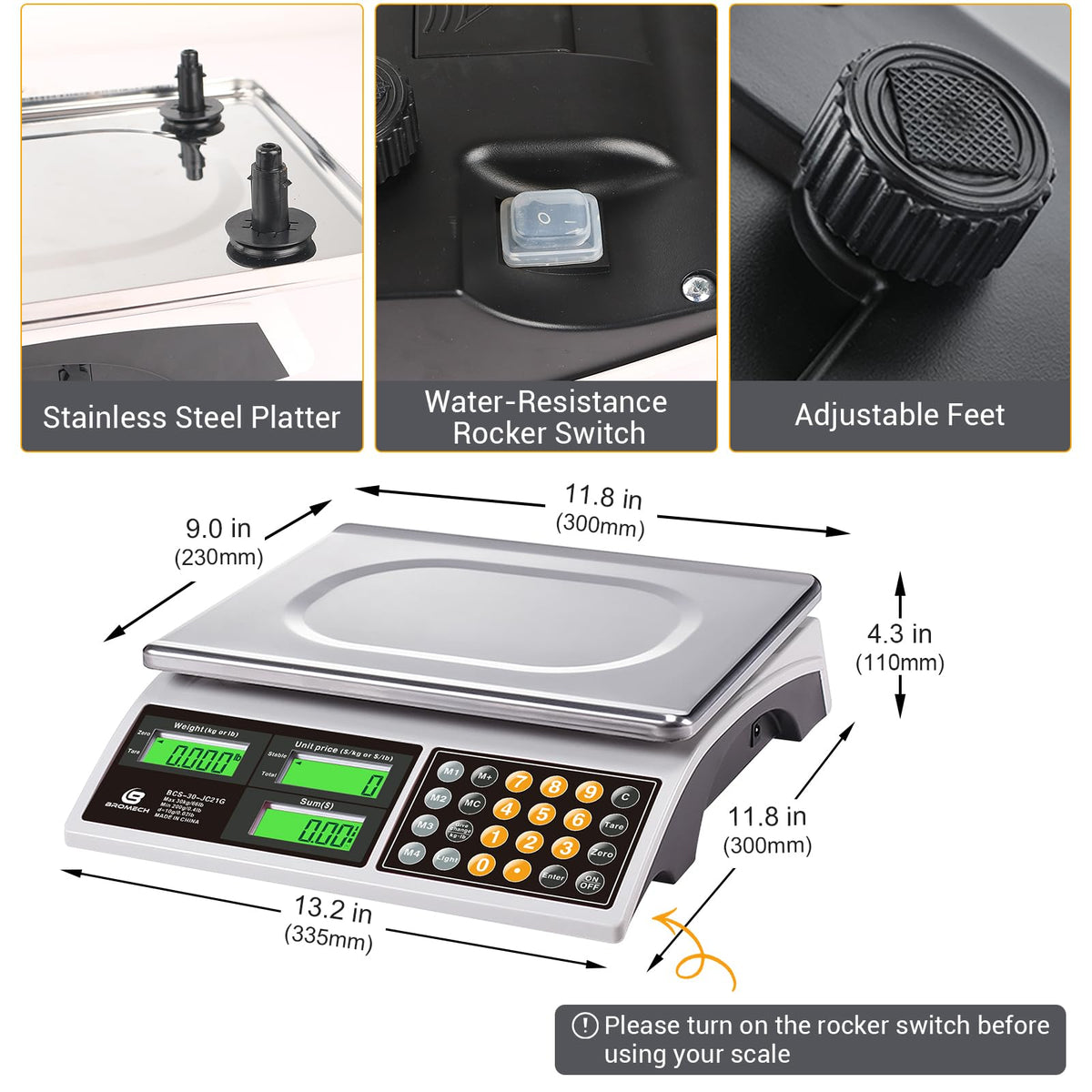 Price Computing Scale 66lb Digital Commercial Produce Scale Stainless Steel Scale Pan-Large Size