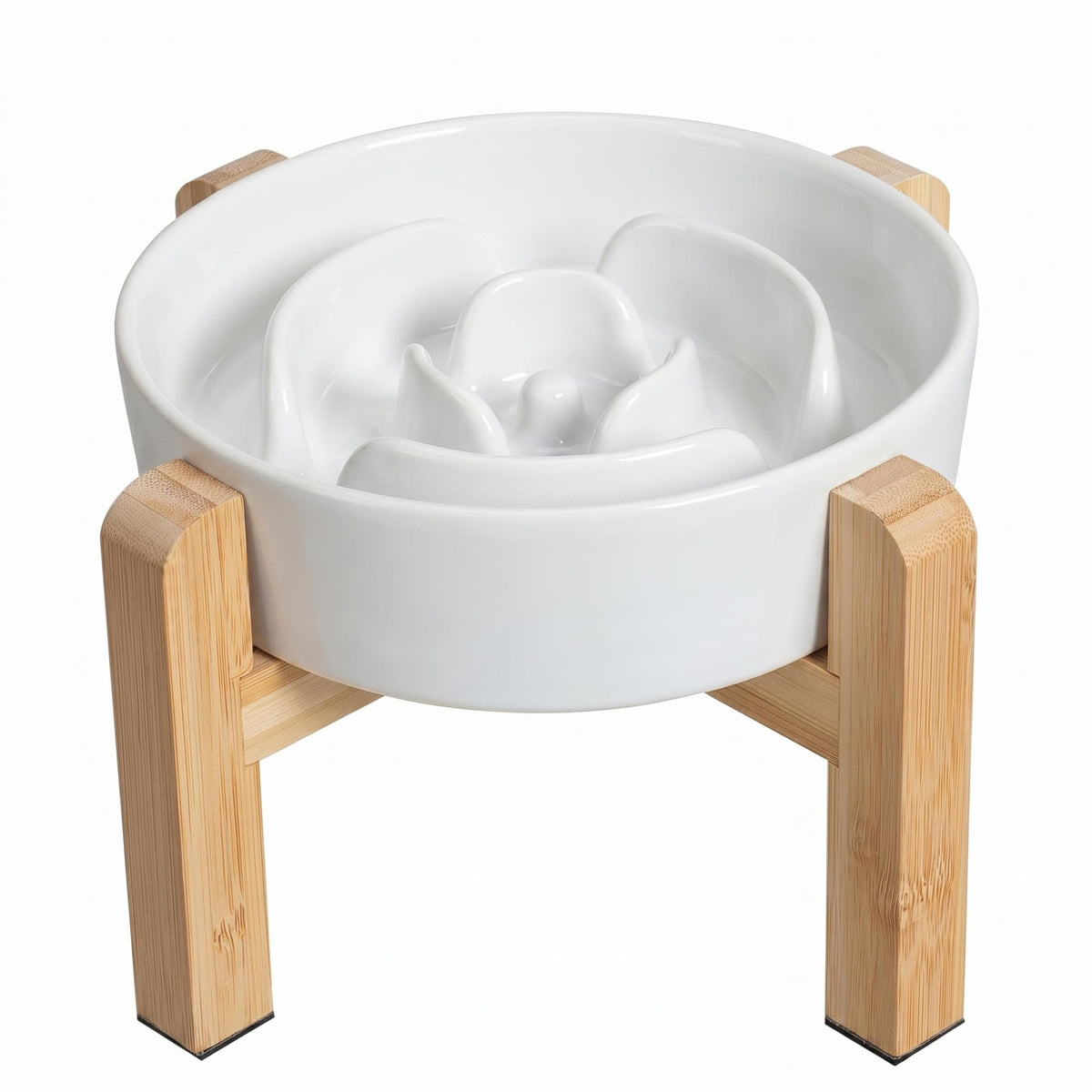 Elevated Slow Feeder Dog Bowl, 6.7" Ceramic Maze Dog Bowl with Stand White 1.5 Cups