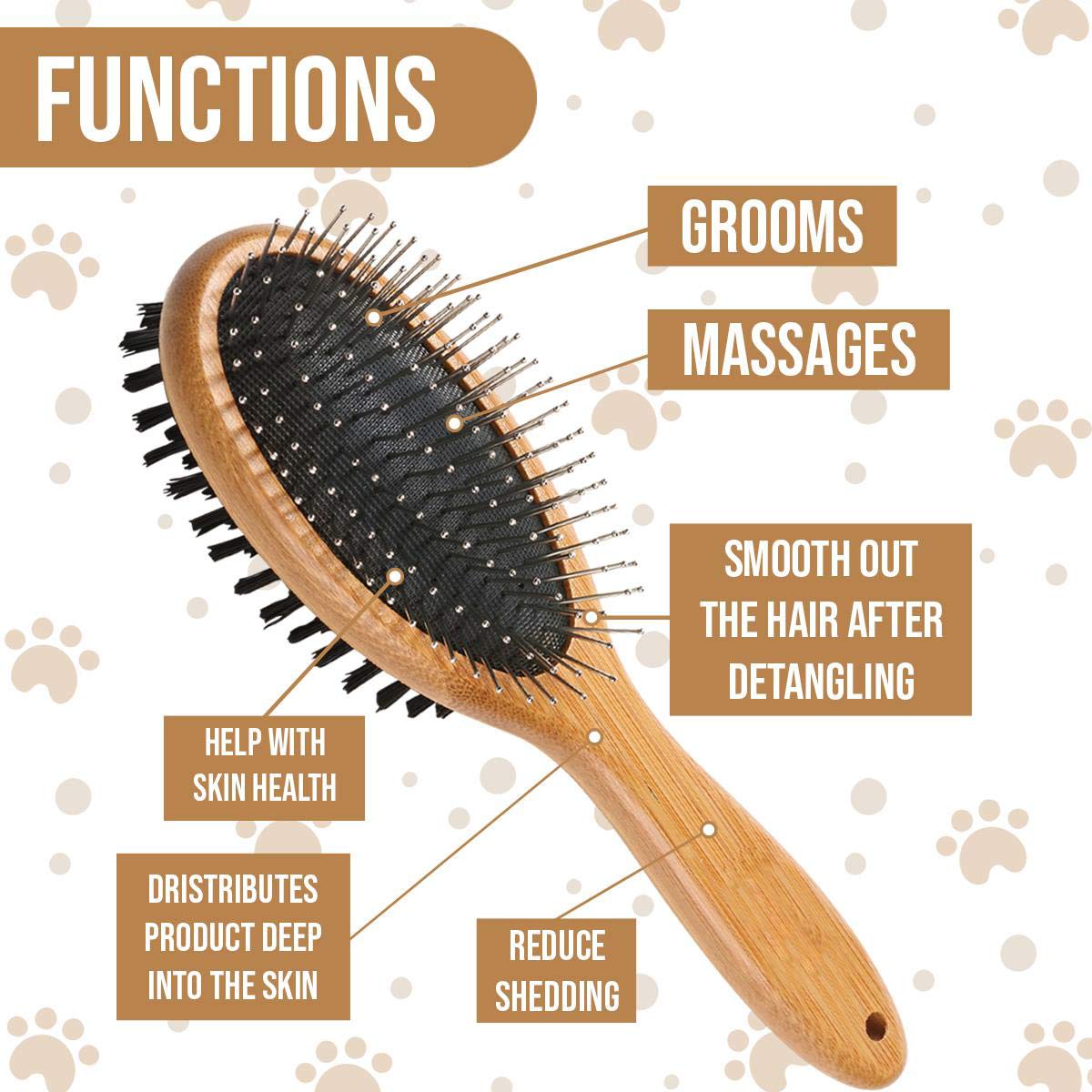KylePet Dog Brush, Double Sided Pet Slicker Brush with Bamboo Handle for Dogs and Cats Long Hair Pets Grooming Comb for Removing Shedding, Tangles and Dead Undercoat Dog brush-01