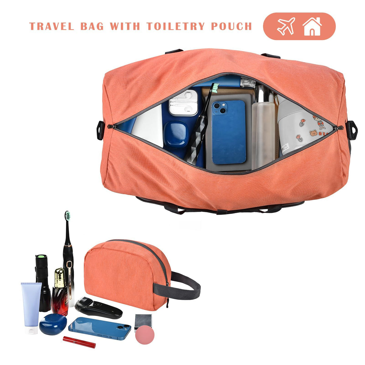 Felipe Varela Foldable Duffle Bag for Travel Weekend Overnight Gym Camping A Black 40L