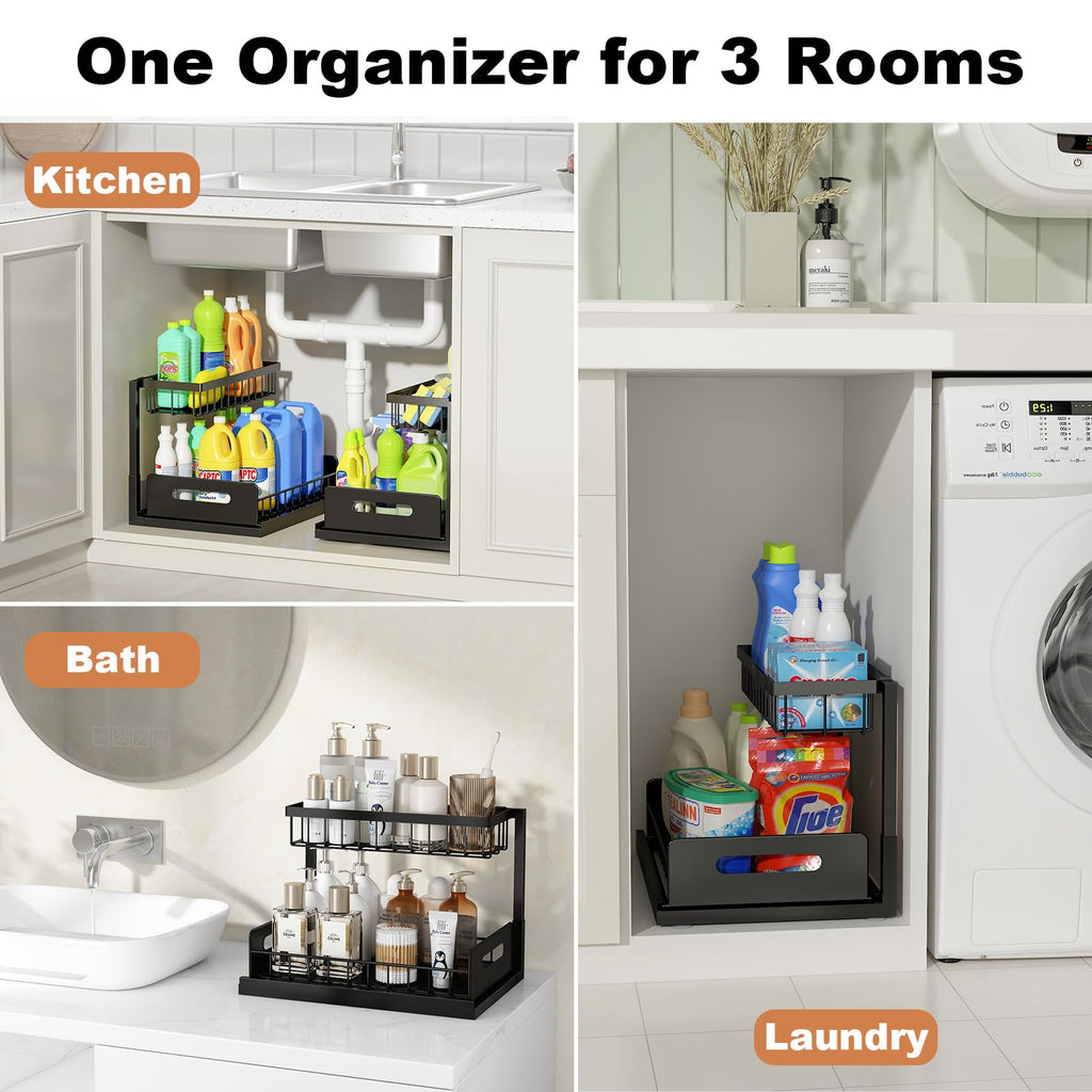 REALINN Under Sink Organizer, L-Shaped Pull Out Cabinet Kitchen