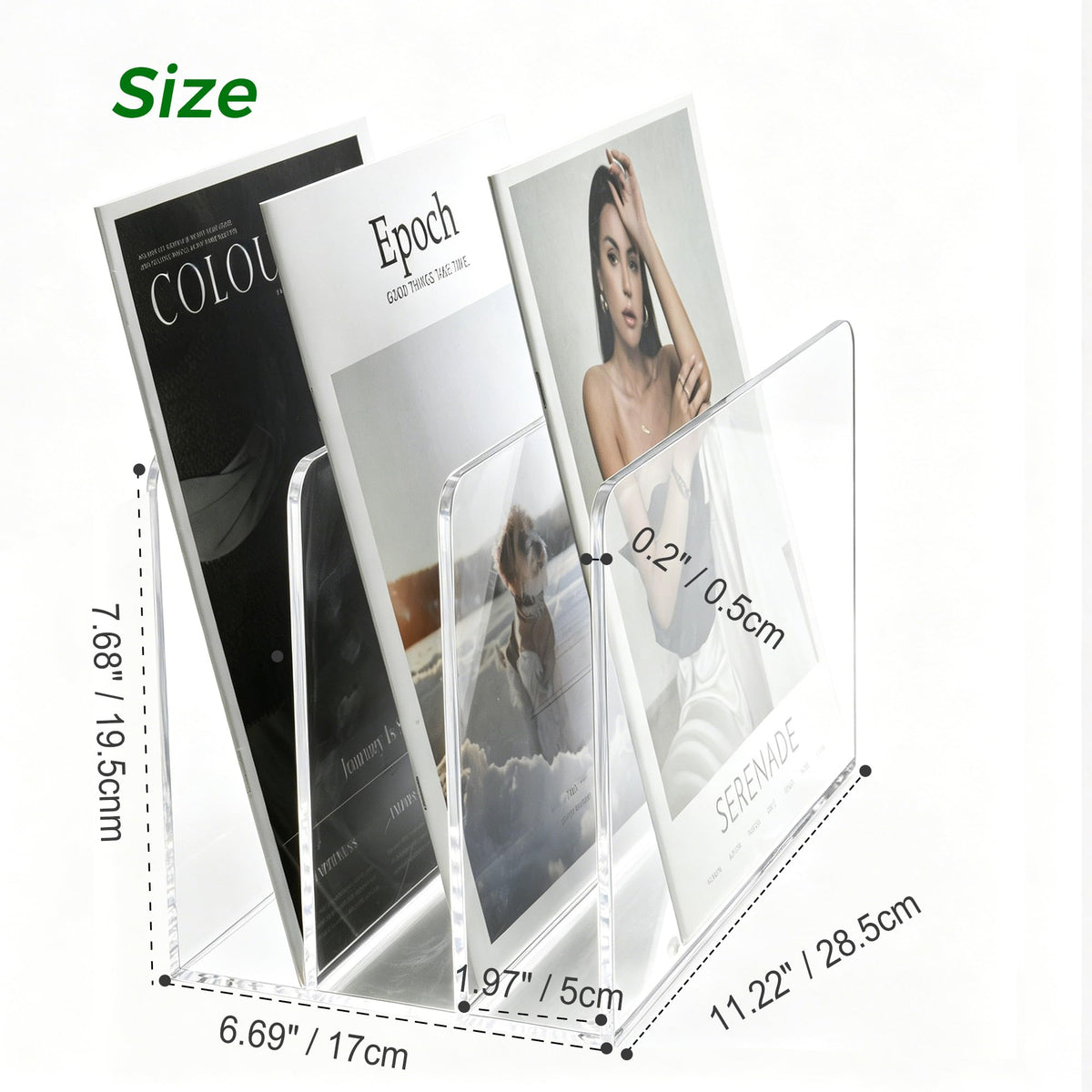 Acrylic Magazine File Holder, 4 Vertical Compartments Desk Document Sorter Organizer, Clear Folder Rack Binder for Office/Home/Classroom, for Documents, Tablet, Magazines, Books & Accessories B5, 4 Sections