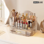 Large Makeup Organizer with Drawers, 360° Rotating Brush Holder Cream White 3-layer