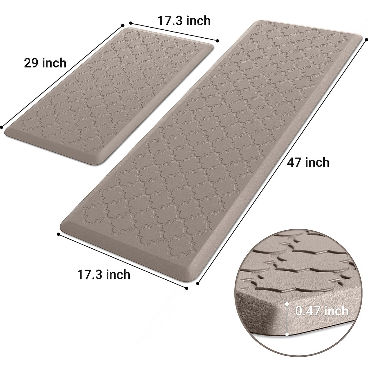 Kitchen Mat 2 PCS Cushioned Anti-Fatigue Floor Mat Standing Mat for Kitchen Stylish Grey 17.3"x29"+17.3"x47"