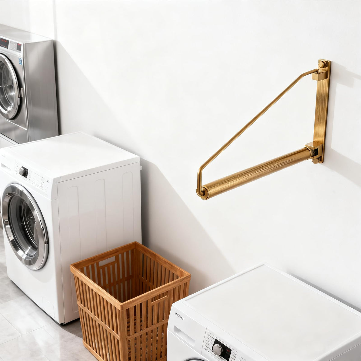 NEWRAIN Folding Wall Mounted Clothes Hanger Rack Clothes Hook Solid Brass with Swing Arm Holder Clothing Hanging System Closet Storage Organizer Heavy Duty Drying Rack Wall Mount,Brushed Gold Triangle Brushed Gold
