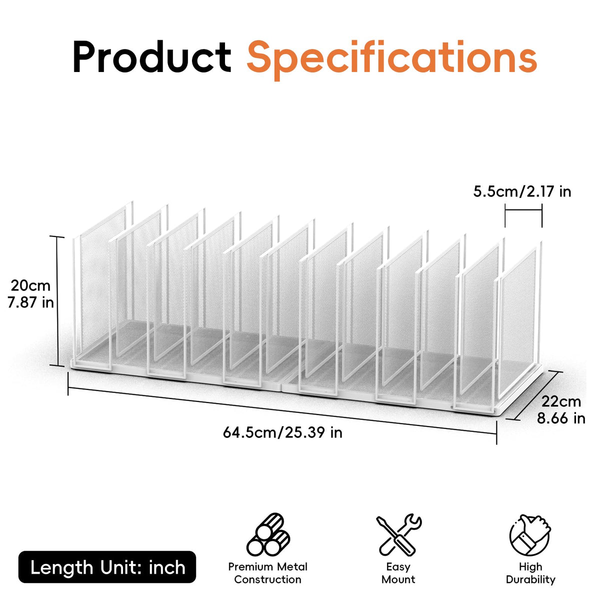 File Organizer For Desk, 7 Section Metal Desktop File Sorter, Black