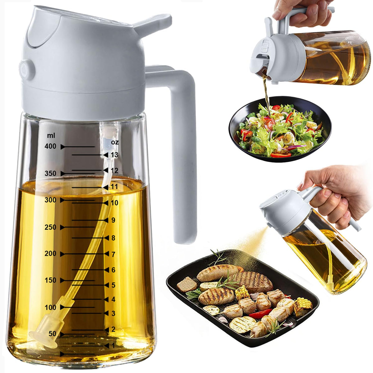 TrendPlain 16oz/470ml Glass Olive Oil Sprayer for Cooking – 2 in 1 Oil...