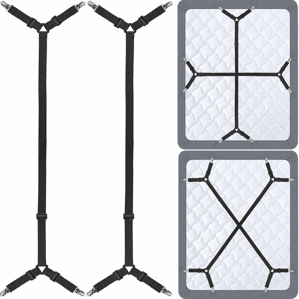 Siaomo Bed Sheet Fasteners Straps - 2 Way Adjustable Crisscross Corner...