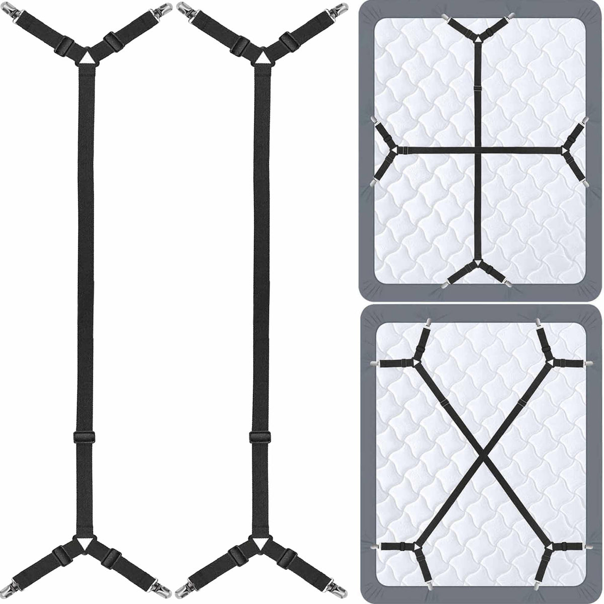 Siaomo Bed Sheet Fasteners Straps - 2 Way Adjustable Crisscross Corner...