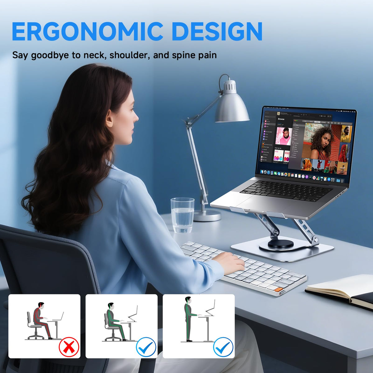 Leeboom Laptop Stand for Desk, Adjustable Foldable Aluminum Riser, Silver