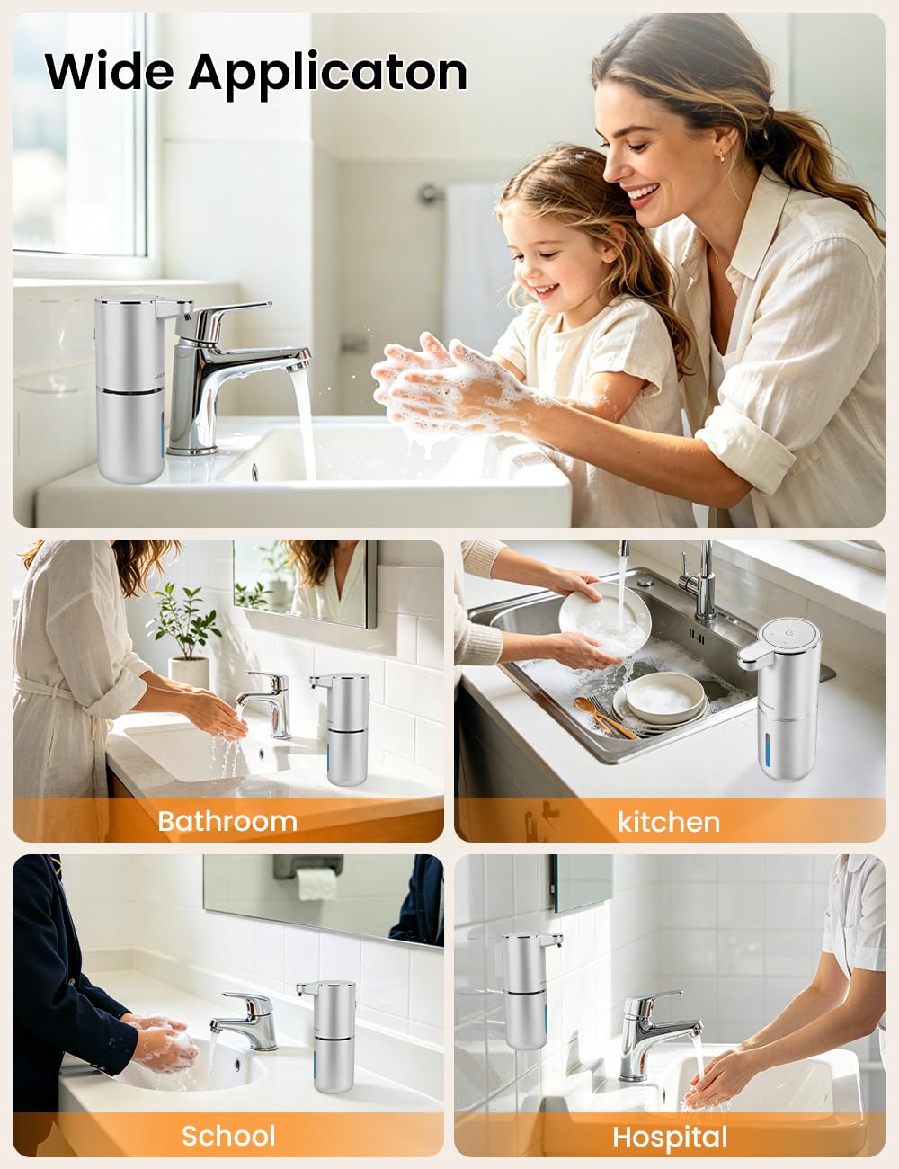 Automatic Soap Dispenser Touchless, USB Rechargeable Hand Soap Dispenser, 4 Adjustable Soap Levels, IPX5 Waterproof, 12.8oz/380ml, Countertop or Wall Mounted for Bathroom and Kitchen, White Liquid