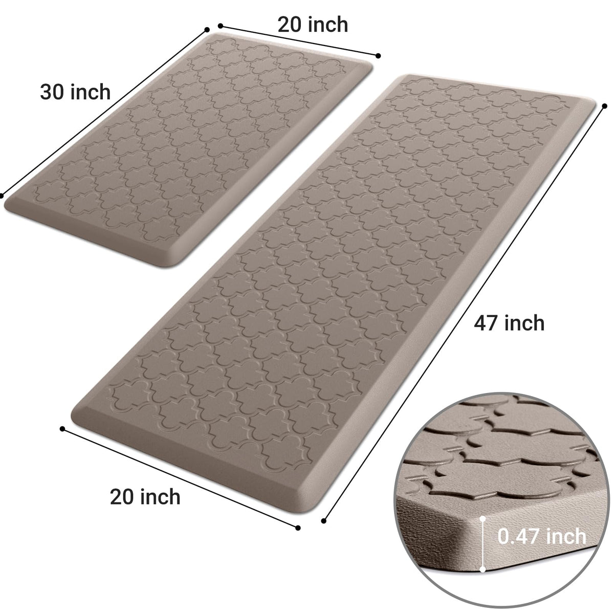 Kitchen Mat 2 PCS Cushioned Anti-Fatigue Floor Mat Standing Mat for Kitchen Stylish Grey 17.3"x29"+17.3"x47"