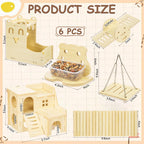 BreezeHug 6 Pcs Wooden Hamster Cage Accessories, Hamster Tunnels, Stylish