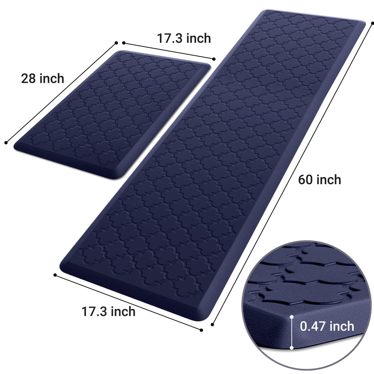 Kitchen Mat 2 PCS Cushioned Anti-Fatigue Floor Mat Standing Mat for Kitchen Stylish Grey 17.3"x29"+17.3"x47"